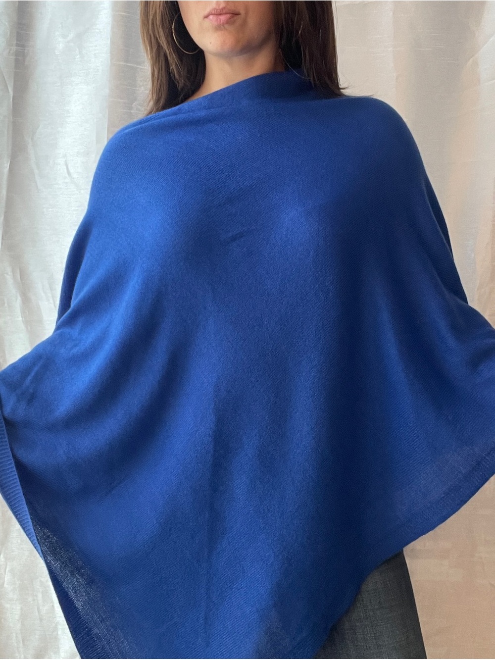 Viv & Lou Knit Poncho Sweater One Size Royal Blue Shawl Boho Layering Fall Y2K